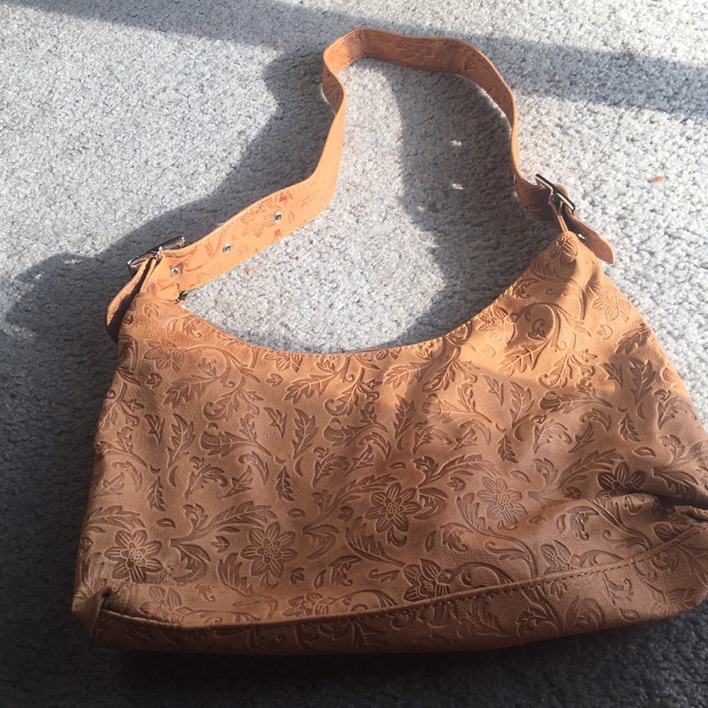 NorthStyle Brown Leather Floral Design Bag